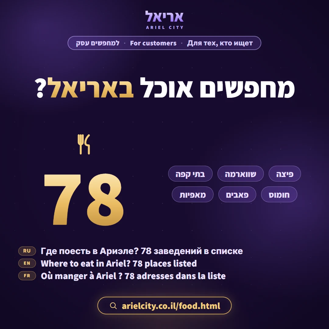 מחפשים אוכל באריאל?