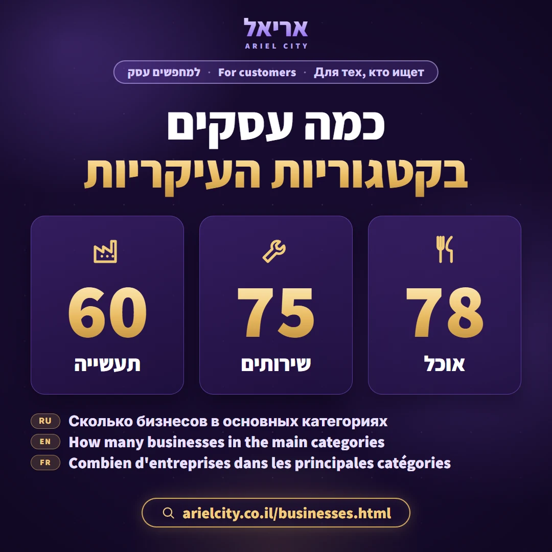 כמה עסקים בקטגוריות העיקריות